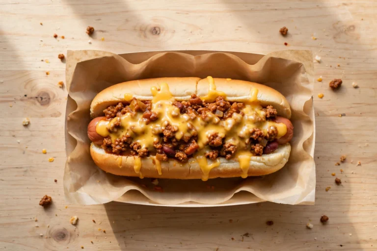 Sonic Footlong Chili Cheese Coney flat lay